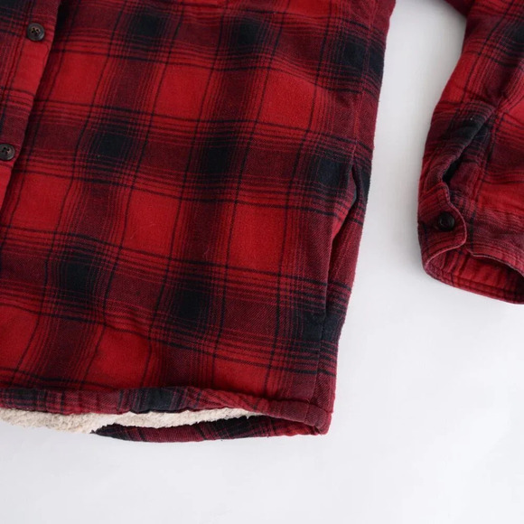 Field And Stream Navy & Red Teddy Bear Lined Corduroy Patches Button Up Shacket - Picture 5 of 11